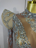 Sexy Singer Stage Drag Queen Costume Women Shiny Rhinestones Transparent Short Dress Birthday Celebrate Photoshoot Dress