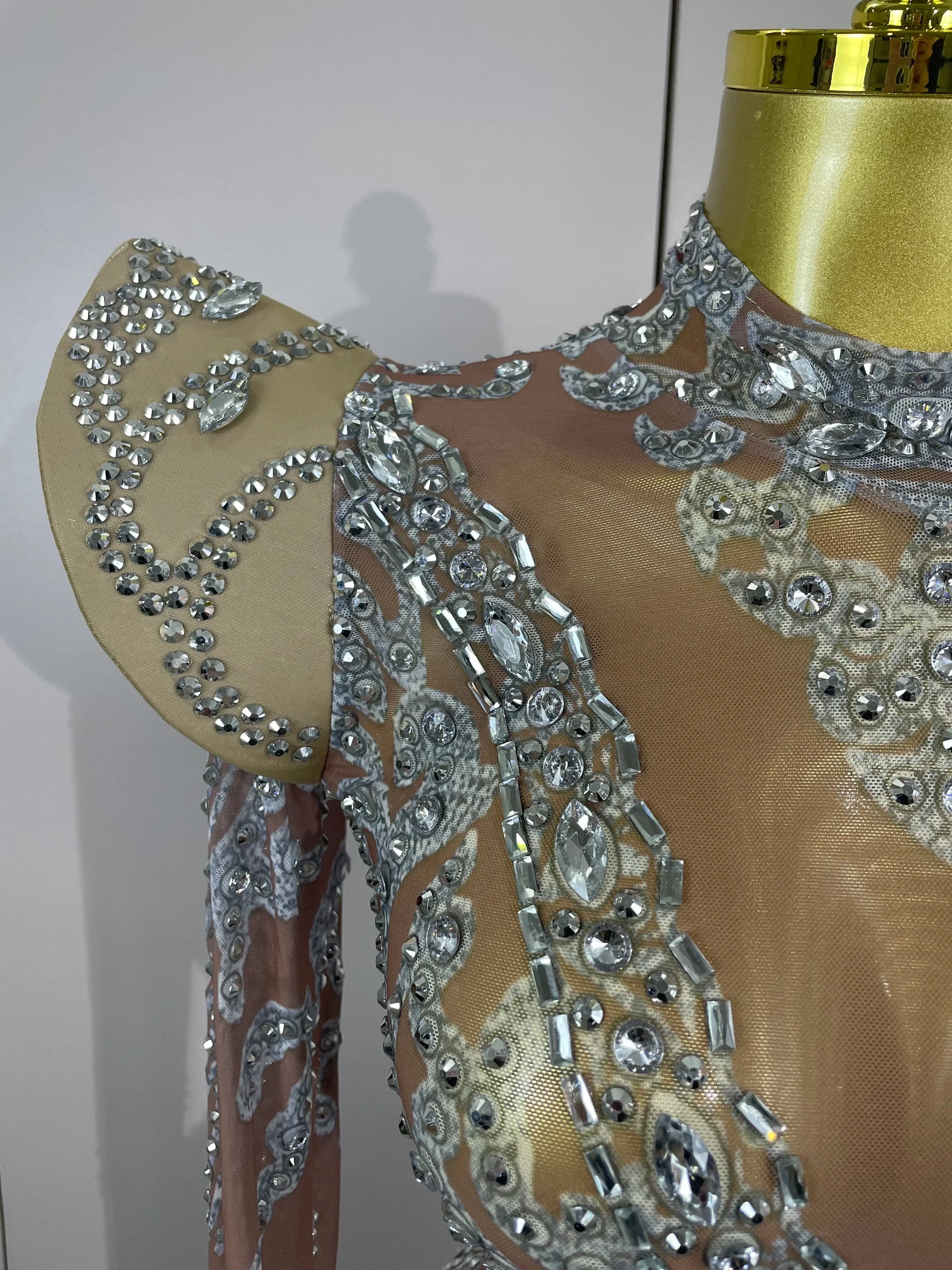 Sexy Singer Stage Drag Queen Costume Women Shiny Rhinestones Transparent Short Dress Birthday Celebrate Photoshoot Dress