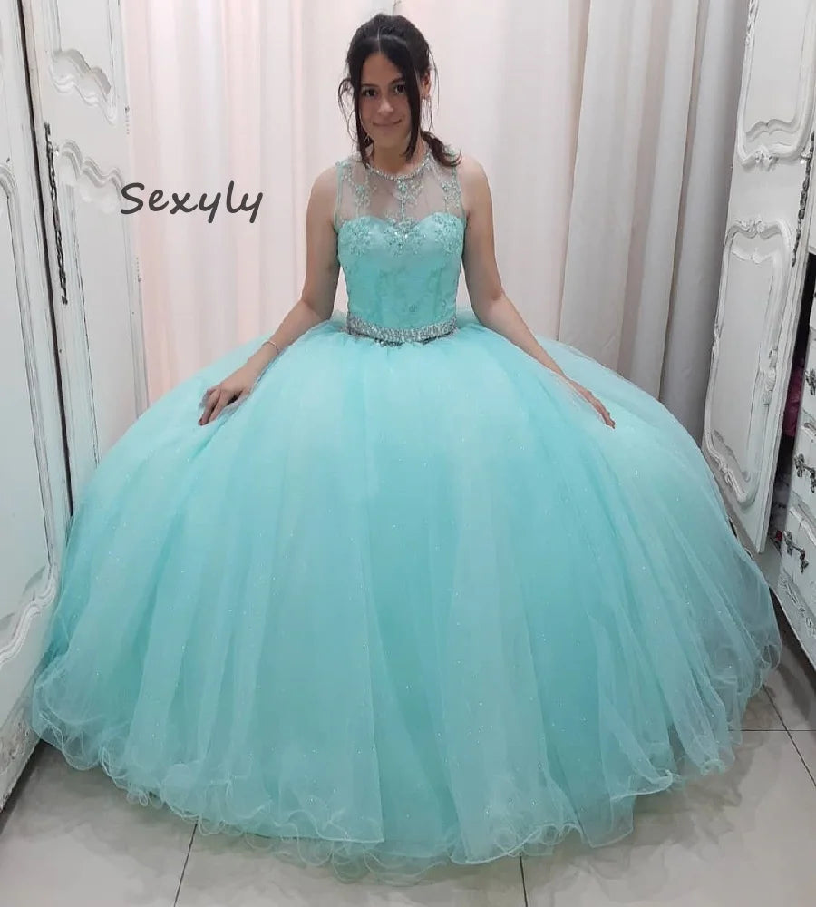 Elegant Mint Green Quinceanera Dresses Glitter Tulle Convertible 2 In 1 Short Vestidos De 15 Años Removable Skirt 2025Customized green