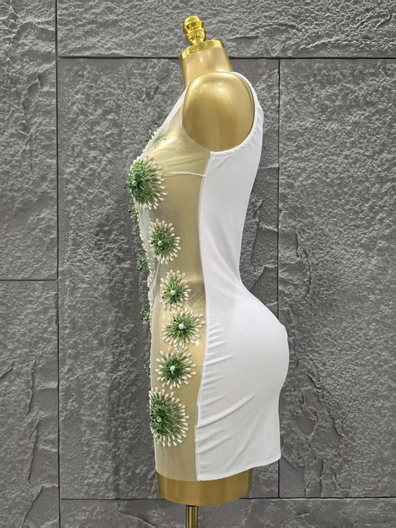 White Color Women Sleeveless Sexy O-Neck Bodycon Mini Dress Celebrate Nightclub Party Birthday Fashion Outfit Vestido