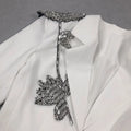 Elegant Women Office OL Blazer Polo Collar Long Sleeve Slim Fit Single breasted Stereoscopic Water Diamond Flower Suit Coat