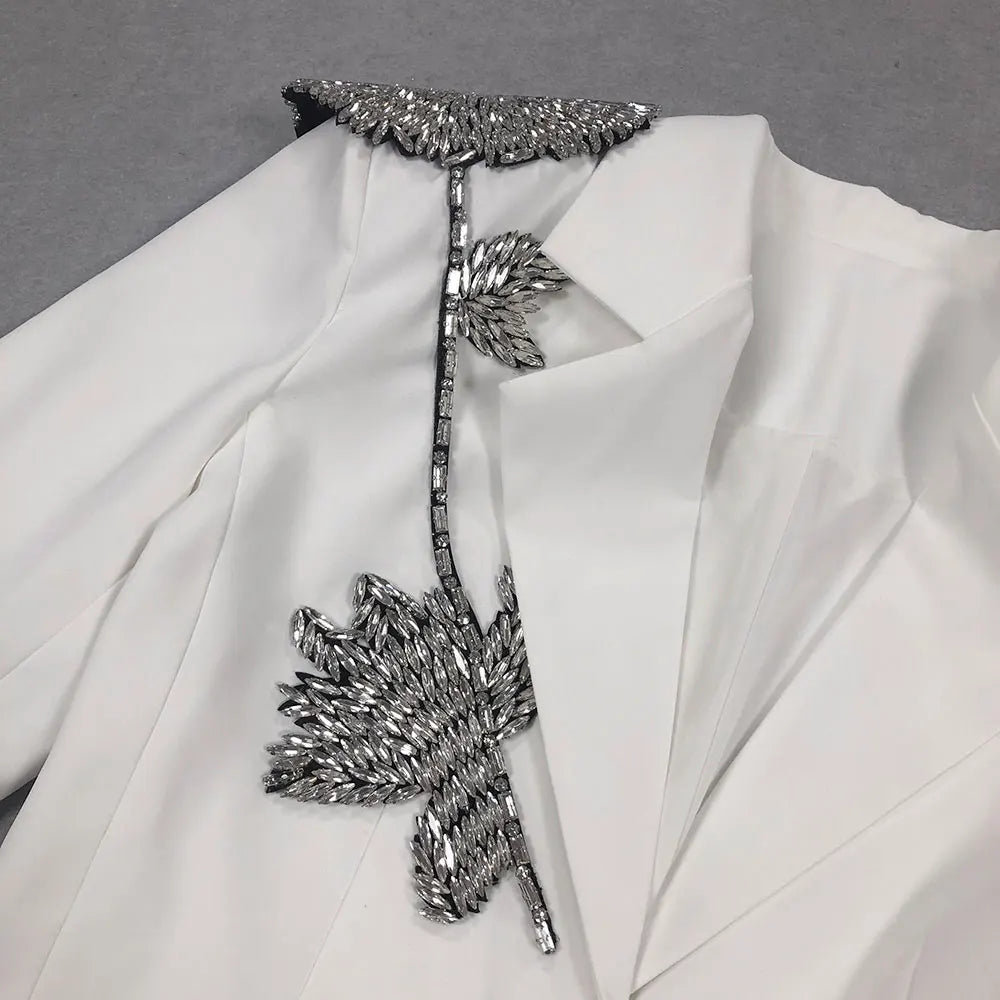 Elegant Women Office OL Blazer Polo Collar Long Sleeve Slim Fit Single breasted Stereoscopic Water Diamond Flower Suit Coat
