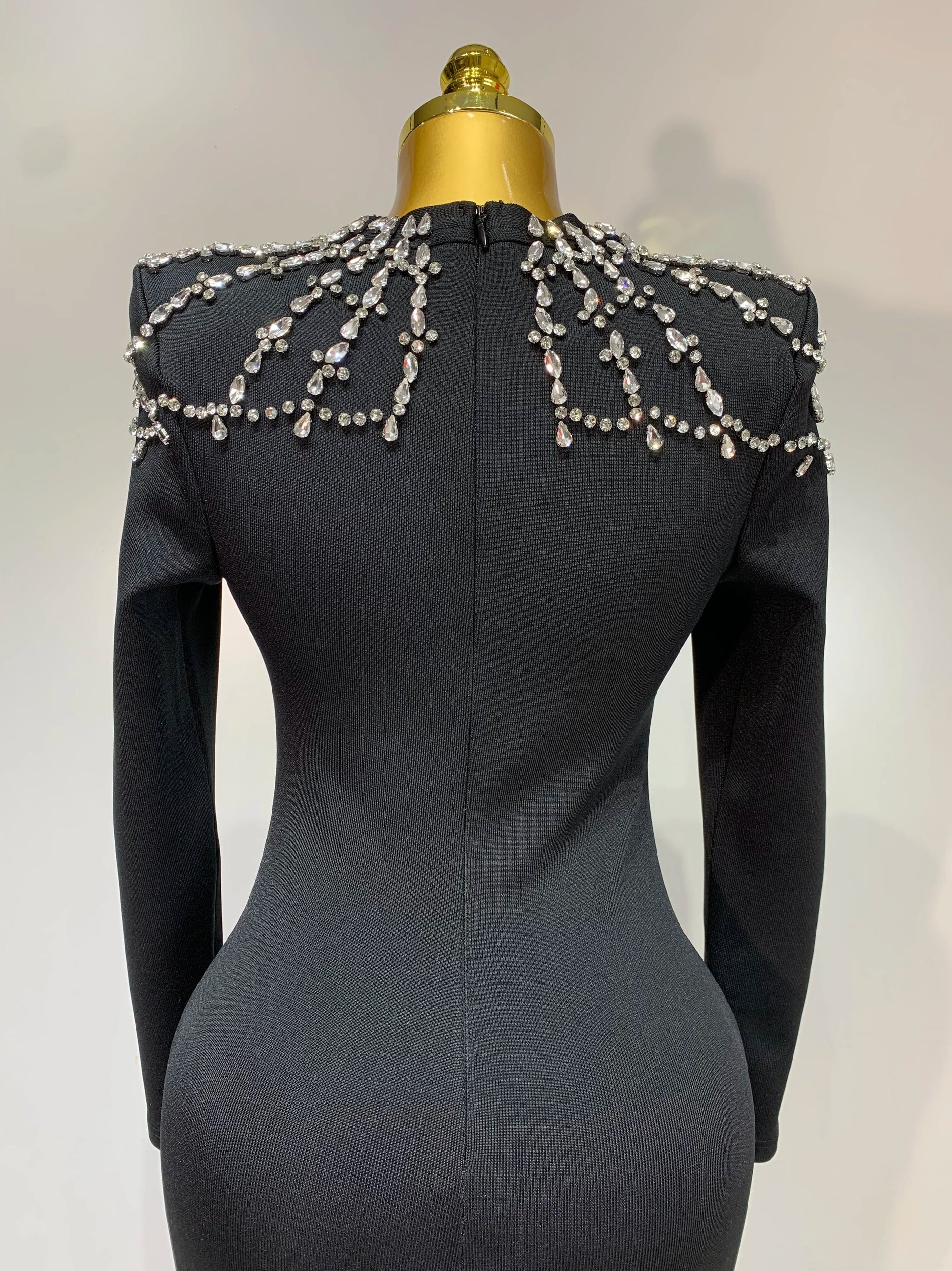 Luxury Birthday Dresses Diamond Tight Long Sleeve Square Neck Long Bandage Dress Women Wedding Evening Formal Gowns