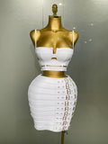 Women Sexy Bandage Tops Fashion Pencil Skirts Set Nightclub Party Celebrate Women's Set WHITE