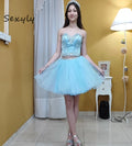Sparkly Blue Quinceanera Dresses With Beaded Two Pieces Tulle Fifteen Birthday Dress Elegant Tulle Vestido De 15 Años Customized