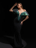 Women Sexy Pearl Beading Tight Maxi Bandage Dress Off The Shoulder Patchwork Bodycon Clothes Club Evening Party Elegant Gown