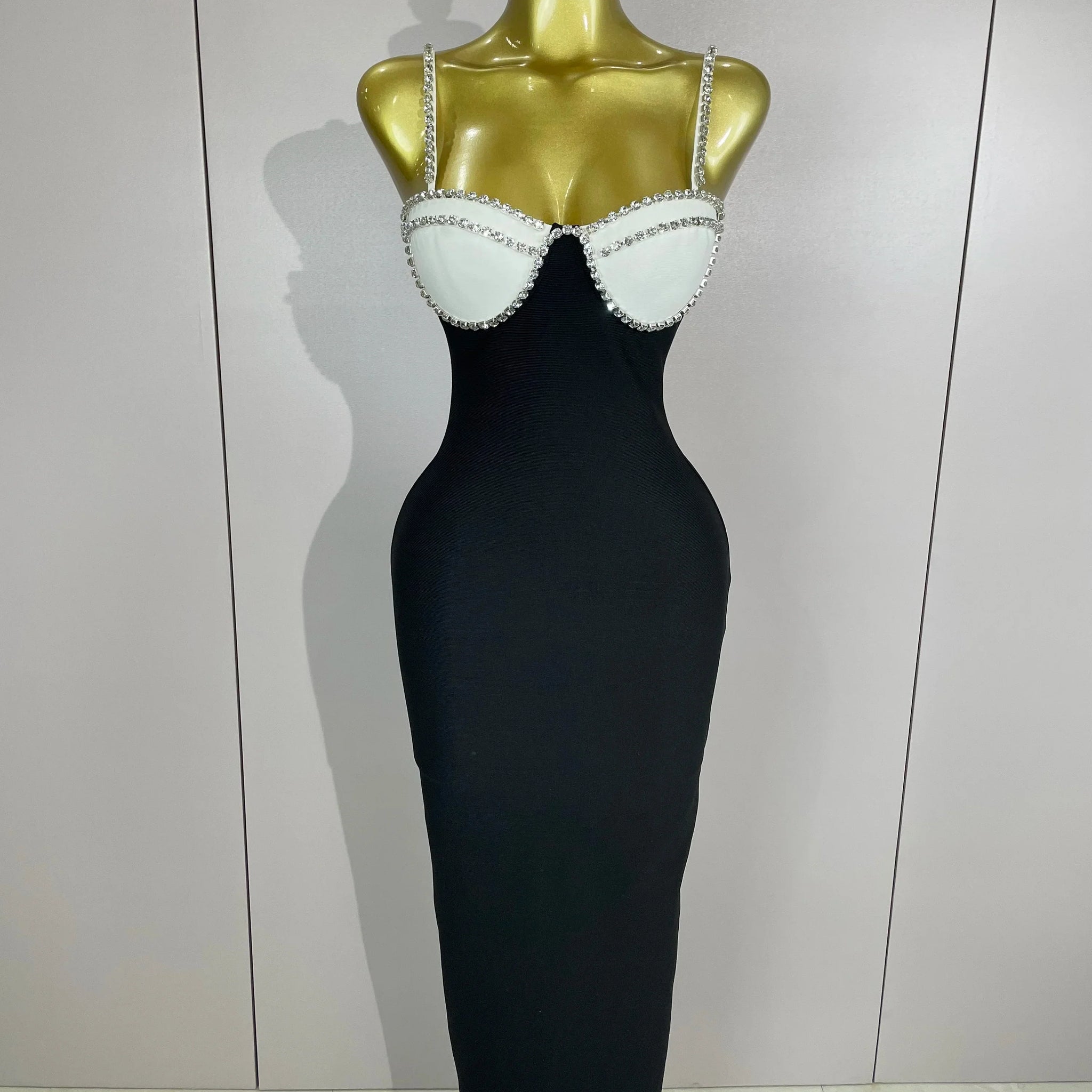 Women Celebrity Sexy Backless Diamonds Patchwork Black Red Maxi Long Bodycon Bandage Dress Elegant Evening Club Party Dress black