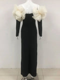 2024 Sexy Women Long Bandage Dress Fashionable Off Shoulder Chiffon Patchwork Long Sleeved Bodycon Backless Dress Party Vestidos