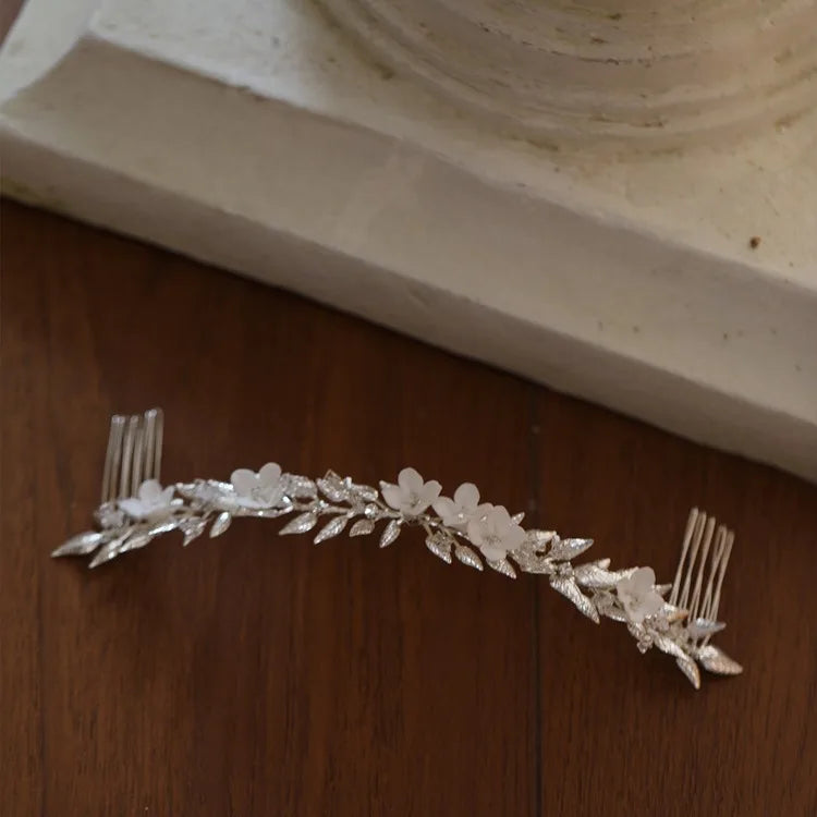 Wedding Accessories Long Hair Comb Pin Porcelain Flower Hairpins For Brides Women Leaf Headband Headpieces Bridal Jewelry a