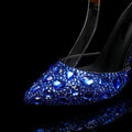 Bling Luxury Handmade Full Rhinestones Women Pumps Fashion Diamonds Crystal Pendant Banquet High heels Party Prom Wedding Shoes Blue