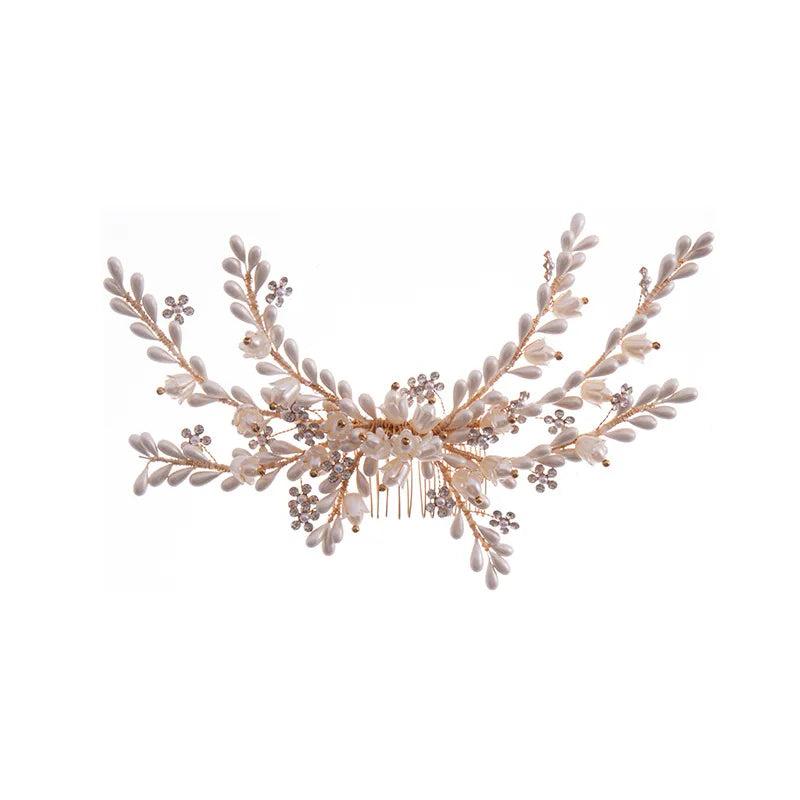 Wedding Accessories Gold Color Hair Comb Pin Flower Head Pieces For Brides Crystal Evening Party Dress Headdress Bridal Jewelry