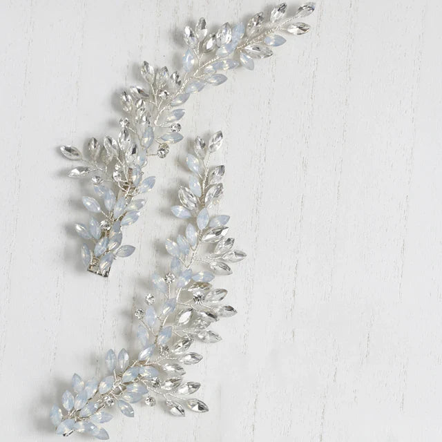 Bridal Jewelry Crystal Rhinestones Opal Hair Clips Pins Pearls Hairpins Brides Bridesmaids Head Pieces Women Wedding Accessories b silver color