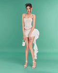2024 New Fashion White Color Women Sexy Strapless 2 Pieces Bodycon Lace Draped Mini Dress Birthday Party Girls' Date Outfit