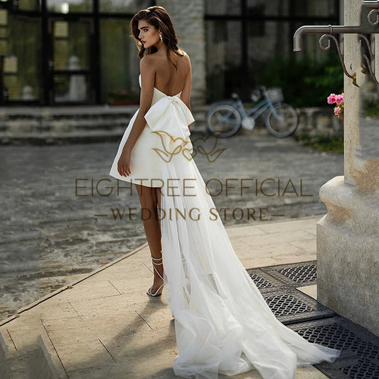 Simple Mini Wedding Dresses Women White Strapless Short Satin Wedding Gowns Saudi Arabia Bridal Prom Dress Customized