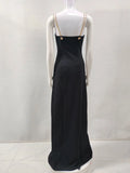 Women Sleeveless Sexy Square Colalr Chain Bodycon Long Dress Elegant Evening Party Fashion Celebrate Dress
