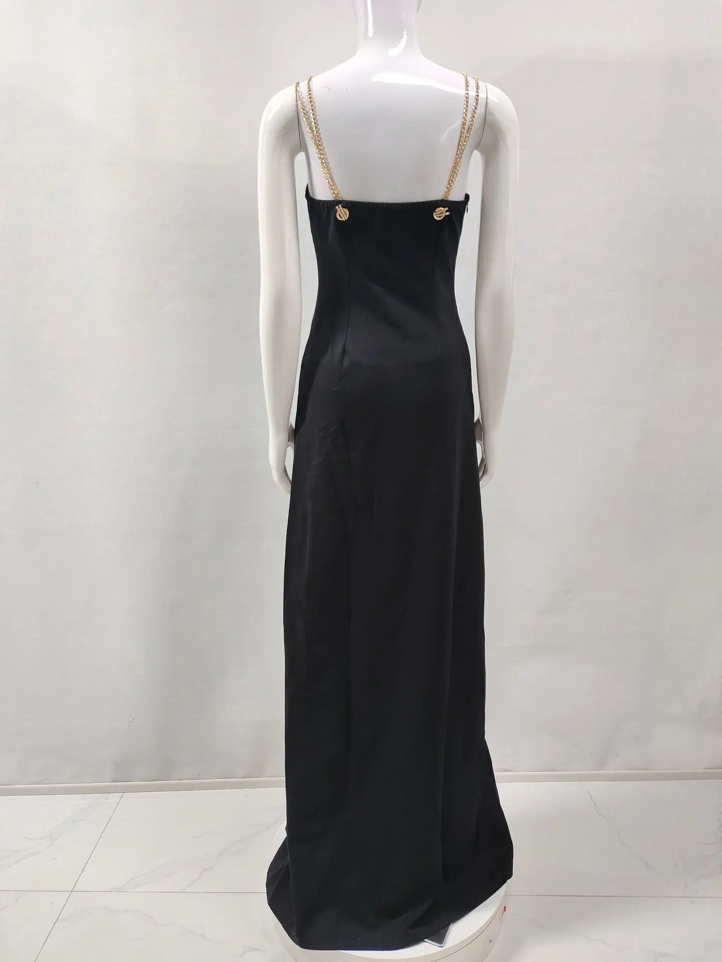 Women Sleeveless Sexy Square Colalr Chain Bodycon Long Dress Elegant Evening Party Fashion Celebrate Dress