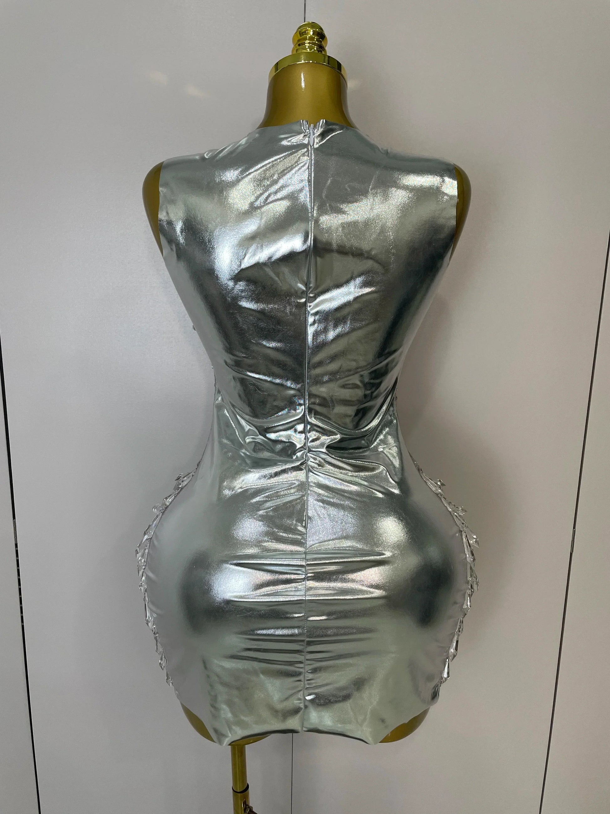Women Luxury Sexy Mesh Crystal Diamonds Mini Dress Birthday Party Costume Nightclub Stage Performance Singer Outfit