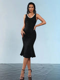 Elegant Women's Nail Bead Design Fishtail Dress V-neck Sleeveless Bodycon Flute Dresses Cocktail Evening Party Vestidos