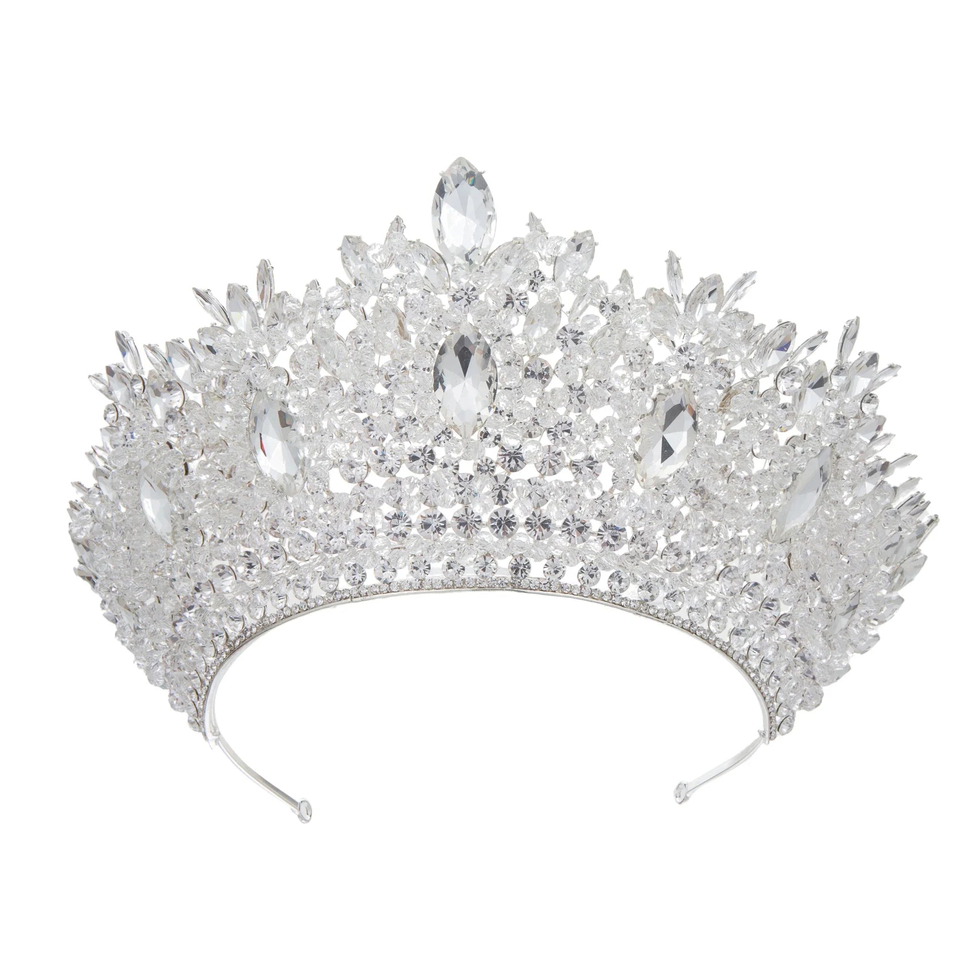 Baroque Wedding Crowns For Pageant Miss Universe Big Crystal Bridal Tiara Crown For Wedding Bride Diadem Hair Jewelry Headdress Blue white zinc plated