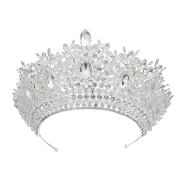 Baroque Silver Gold Heart-Shaped Crystal Bridal Tiara Crown Diadem for Wedding Blue white zinc plated