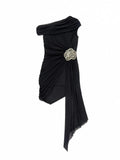 Black White Women Sexy Spandex Waist Diamond Bodycon Draped Mini Dress Nightclub Party Celebrate Cocktail Fashion Dress black