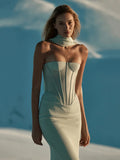 Elegant Strapless Scarf Tight Long Dress For Women'S Sexy Backless Sleeveless Vestidos Celebrity Evening Party Gowns