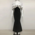 Women Sexy Diamond Contrast Color Bandage Dress Off The Shoulder Patchwork Bodycon Clothes Club Party Elegant Dresses black