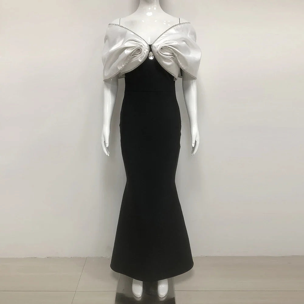 Women Sexy Diamond Contrast Color Bandage Dress Off The Shoulder Patchwork Bodycon Clothes Club Party Elegant Dresses black