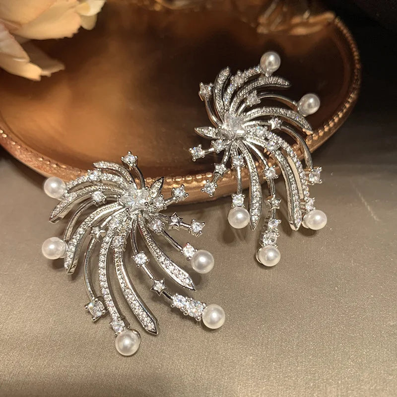 High Quality CZ Zircon Bridal Earrings Pearl Flower Zirconia Wedding Earring For Brides Accessories Women Birthday Gifts Jewelry a
