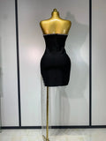 Women Celebrity Sexy Strapless Backless Black Diamond Tassels Mini Bodycon Bandage Dress Elegant Evening Club Party Dresses