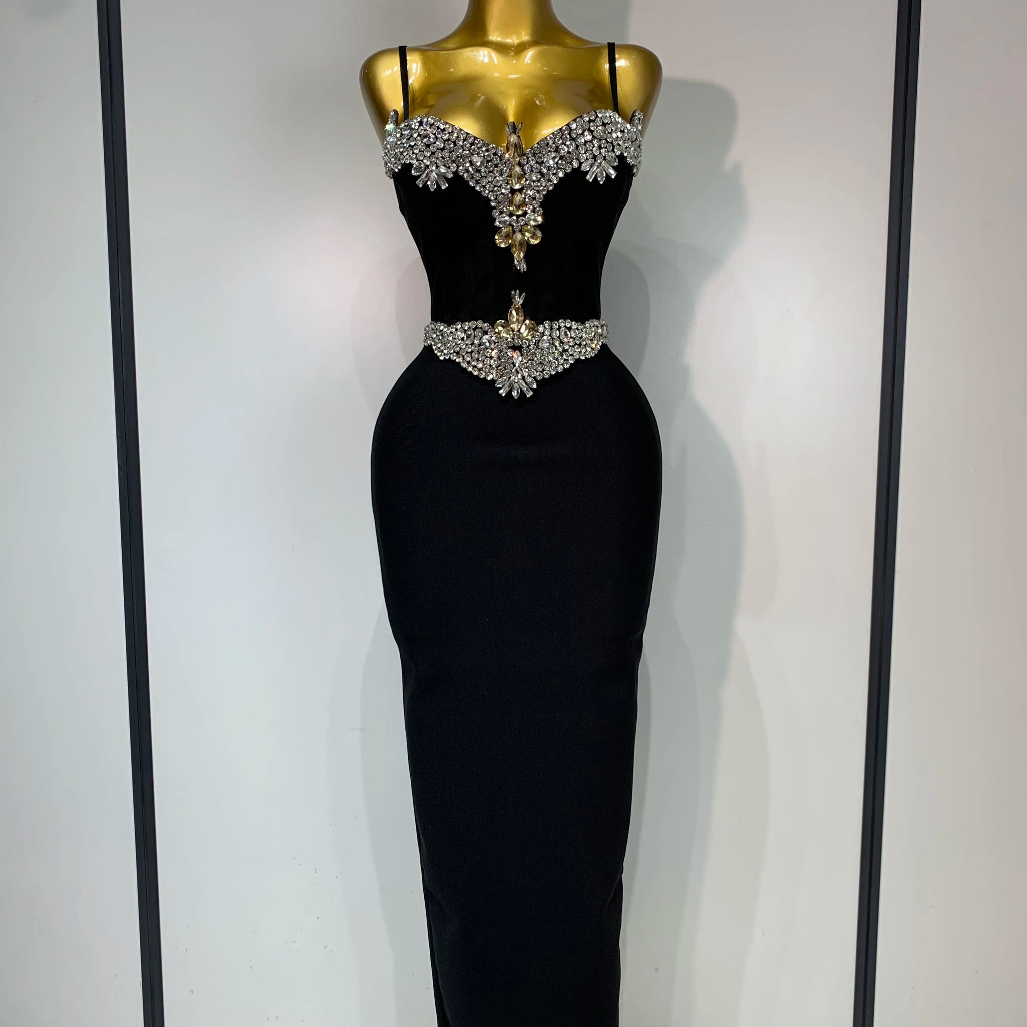 Women Celebrity Sexy Sleeveless Diamonds Maxi Long Bandage Bodycon Dress 2025 Elegant Evening Club Party Birthday Outfit black