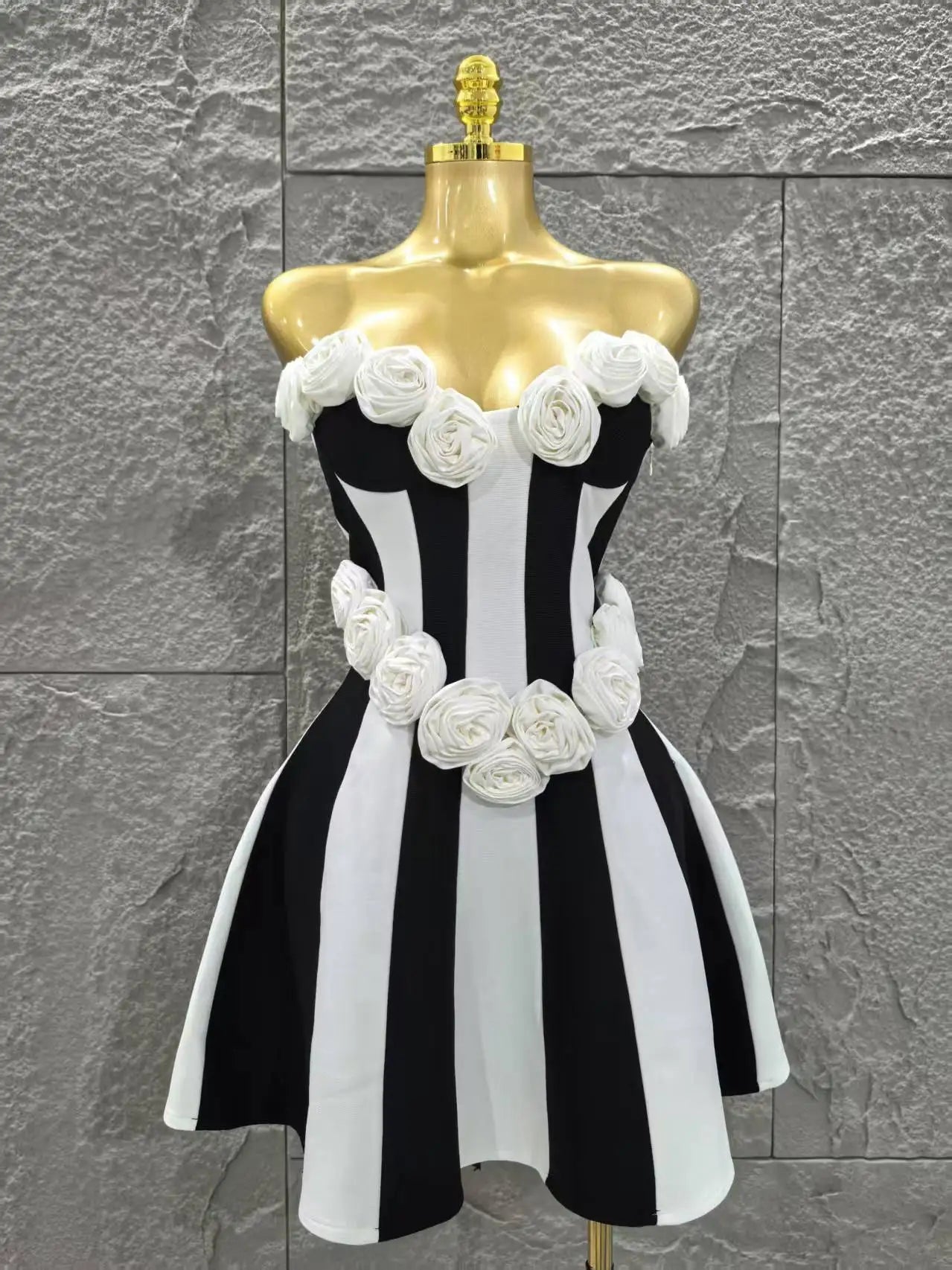 Top Quality Women Sexy Strapless Florals A-line Mini Bandage Dress Cute Girls' Birthday Party Fashion Cocktail Outfit WHITE