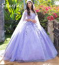 Fairytale Lilac Quinceanera Dresses With Cape 3D Florals Vestidos De 15 Xv Años Quinceañeras Birthday Party Gown Customized