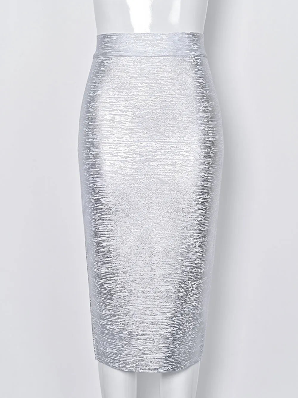 2025 Spring Women's Coated Bandage Skirt Elegant High Waist Skirt Fashionable and Versatile Slim Fit and Knee Skirt Silver