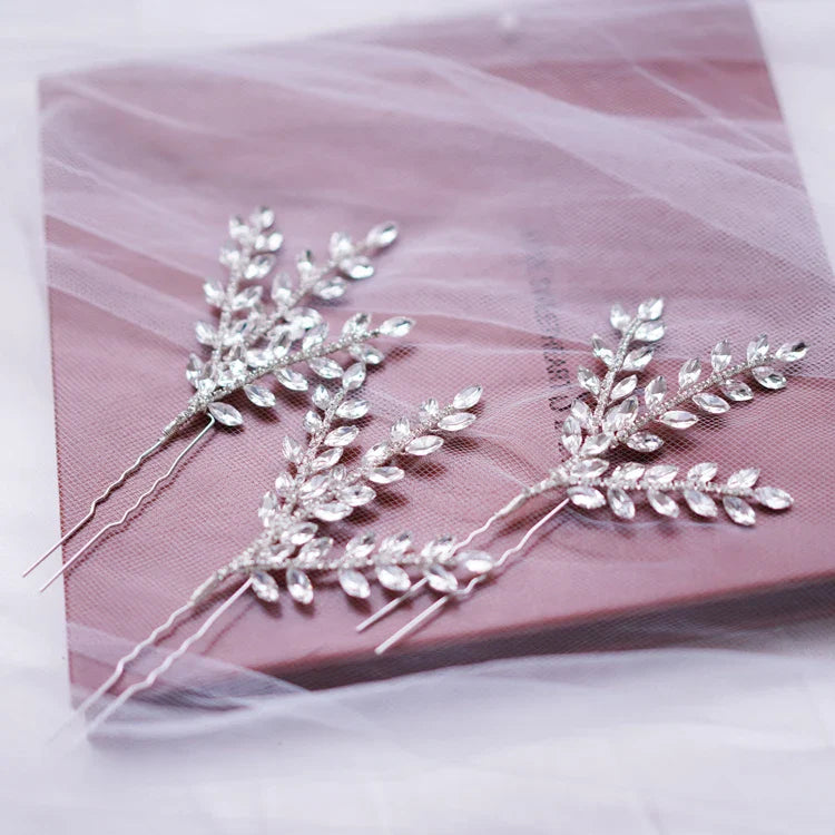 Crystal Rhinestones Hair Pin Clip Leaf Hairpin For Brides Bridesmaids Silver Color Head Piece Wedding Accessories Bridal Jewelry silver color