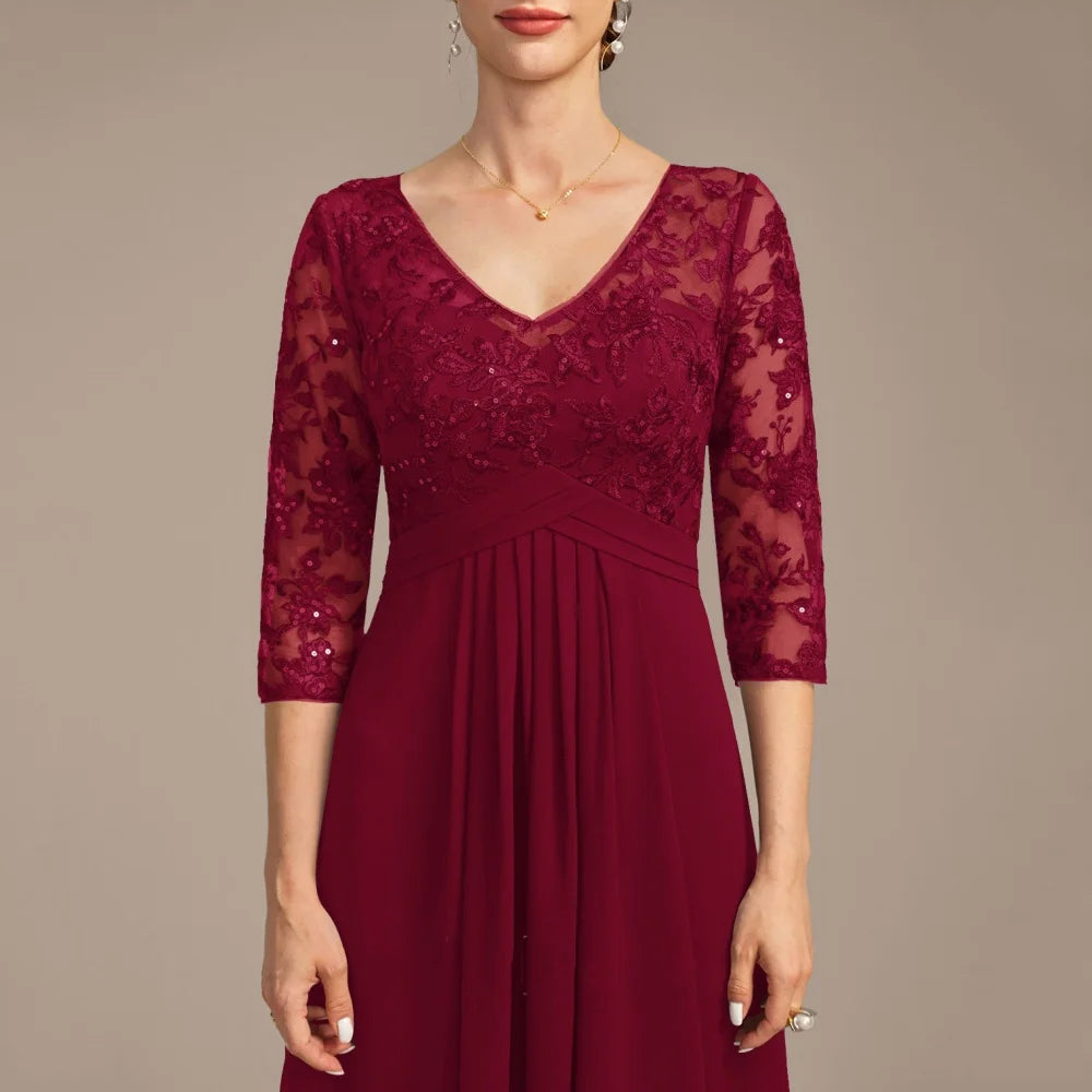 Customized Mother of Dresses V Neck Lace Bride Party Dress A Line Formal Elegant Evening Gowns robes invitée mariage