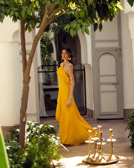 Summer Women Sexy Halter Chiffon Loose Long Dress Beach Style Vacation Casual Birthday Party Outfit Vestido