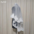 2 Layer Lace Wedding Veil Fingertip Length Off-White Bridal Veil Metal Comb 100cm