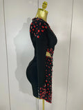 Women Celebrity Sexy Long Sleeve V Neck Rhinestone Black Bandage Dress Elegant Evening Club Luxury Birthday Party Dresses