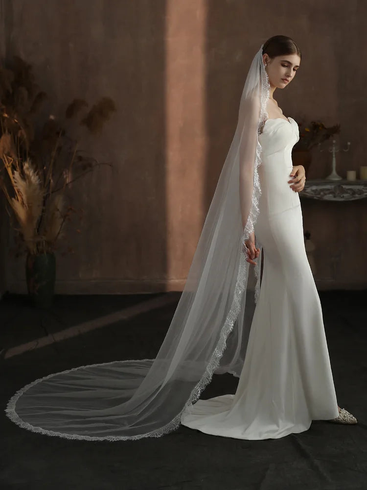 White Bridal Veil Long Lace Wedding Veils For Brides Evening Dinner Party Dress Women Girl Gifts Hair Accessories Jewelry a