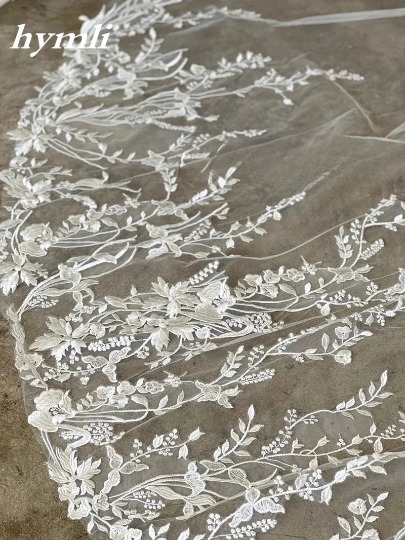 New Style Floral Chapel / Cathedral Bridal Veil Flower Lace Royal Wedding Veil Metal Comb