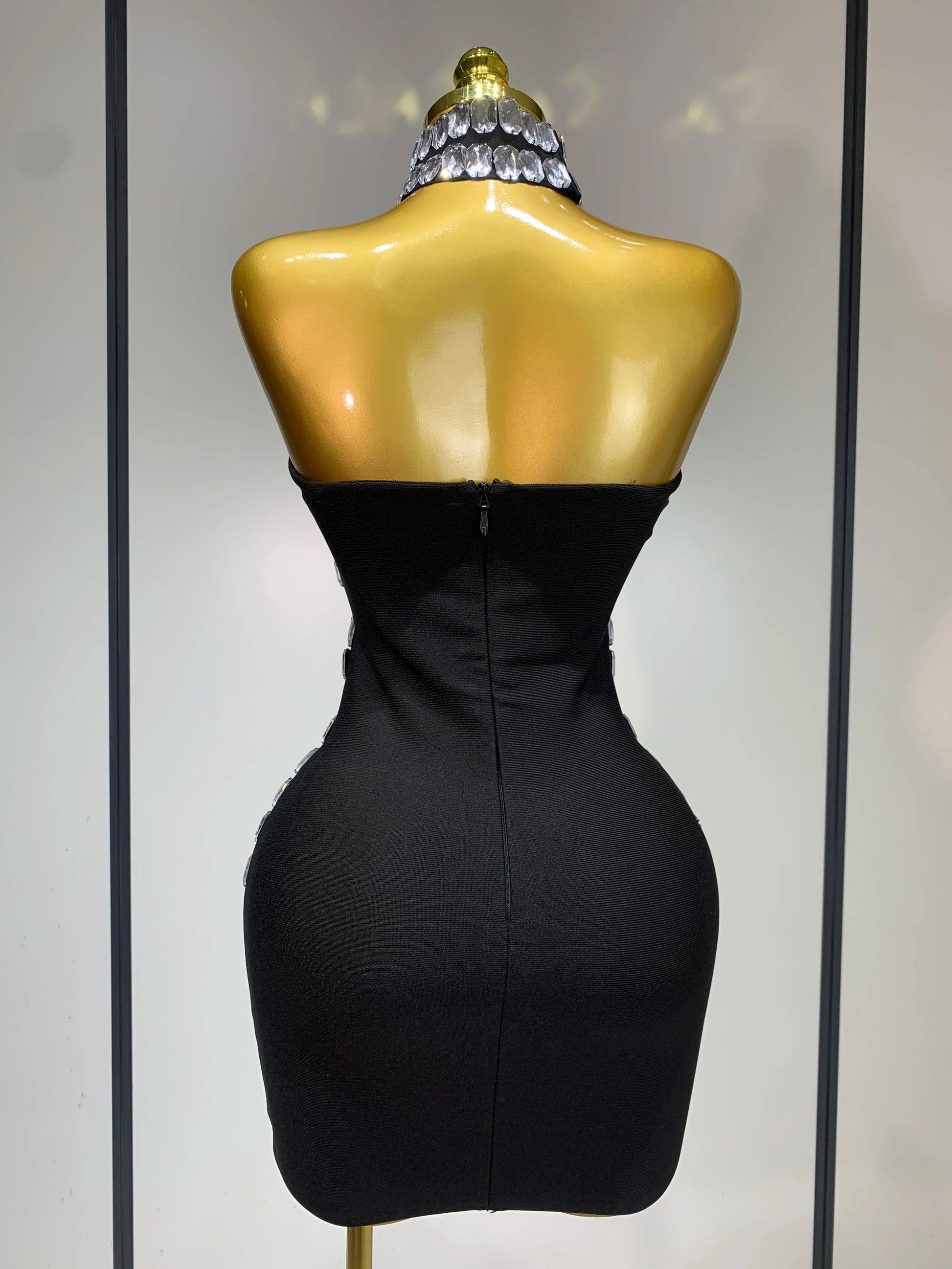Sparkly Rhinestones Bodycon Strapless Mini Bandage Dress Women Backless Fashion Evening Party Club Luxury Birthday Dresses