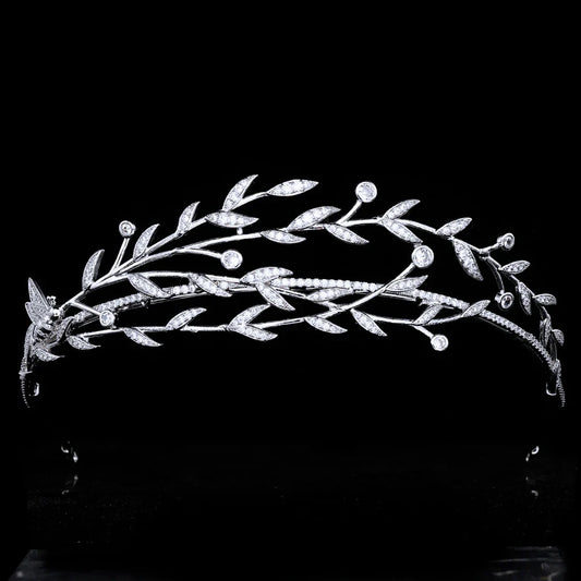 Leaf Zirconia Tiaras and Crowns AAA Zircon Diadem For Brides Women Prom Pageant Headband Wedding Accessories Bridal Hair Jewelry