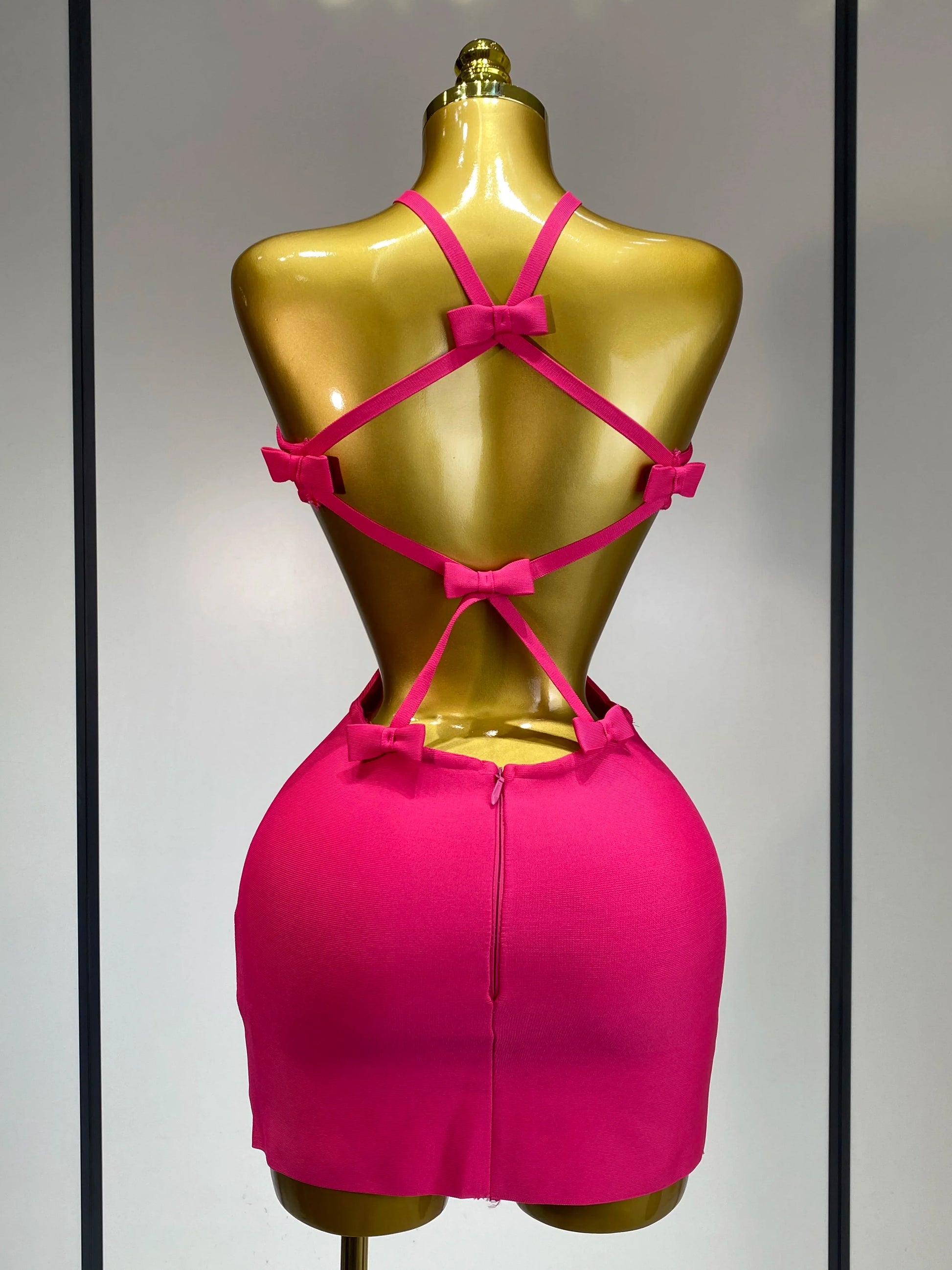 Women Luxury Sexy Backless Cut Out Bow Tie Mini Bodycon Bandage Dress Celebirty Elegant Evening Party Birthday Dresses