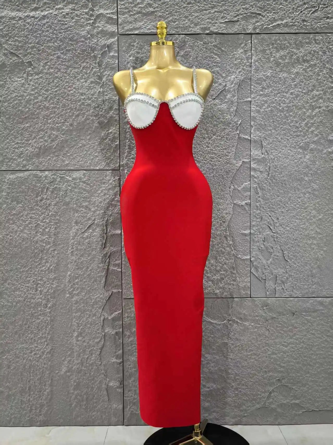 Black Red Color Women Sleeveless Sexy Strap Square Collar Bodycon Long Bandage Dress Celebrate Nightclub Party Red Carpet Dress Red