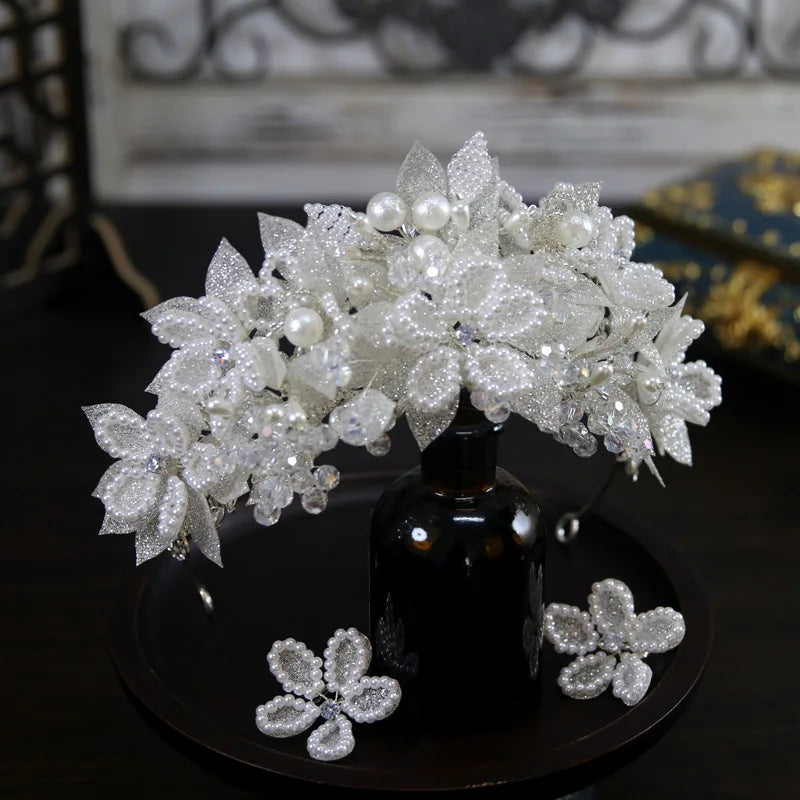 Princess Wedding Crowns For Bride Hair Accessories Flower Pearl Bridal Tiara Crown For Women Party Prom Wedding Hair Headdress