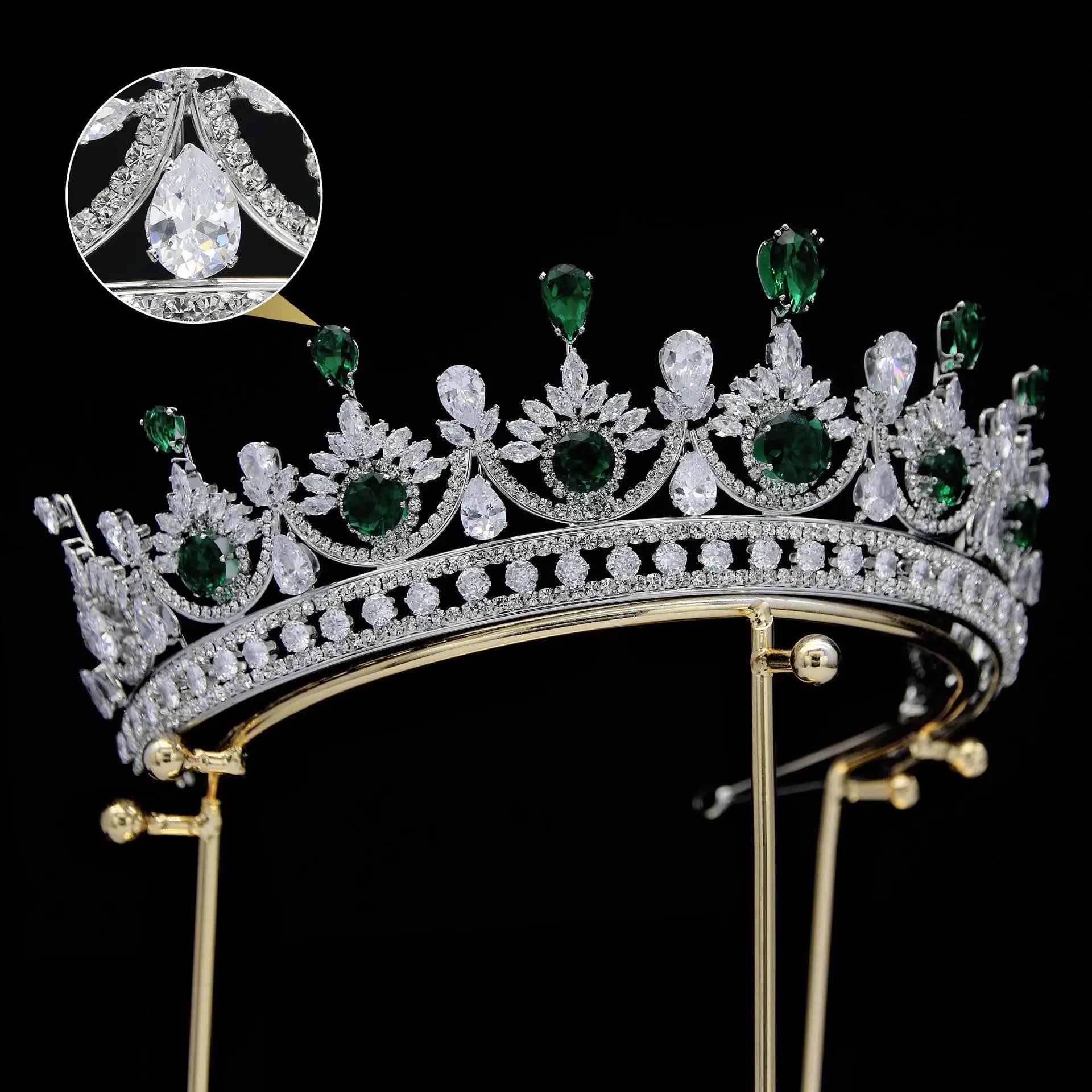 CZ Green Zirconia Tiaras and Crowns AAA Zircon Diadem For Brides Women Pageant Prom Wedding Accessories Bridal Hair Jewelry