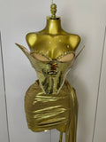 Sparkly Gold Sequin Sexy Top Two Pieces Set Women Celebrate Party Birthday NightClub Performance Dancer Show Stage Outfit Gold