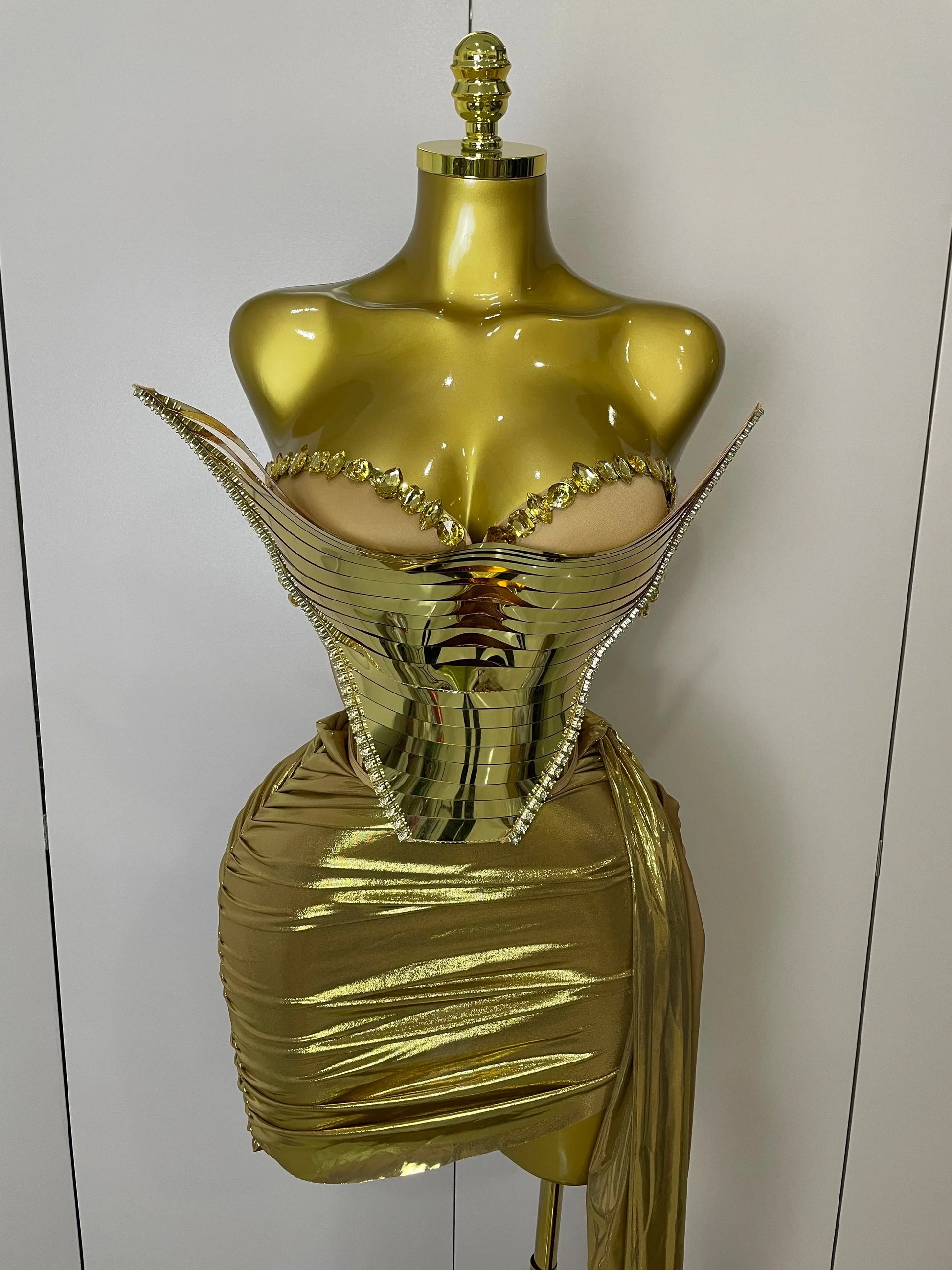 Sparkly Gold Sequin Sexy Top Two Pieces Set Women Celebrate Party Birthday NightClub Performance Dancer Show Stage Outfit Gold
