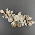 Vintage Gold Color Hair Combs Pin Clip Pearl Porcelain Flower Head Pieces For Brides Hairpins Wedding Accessories Bridal Jewelry